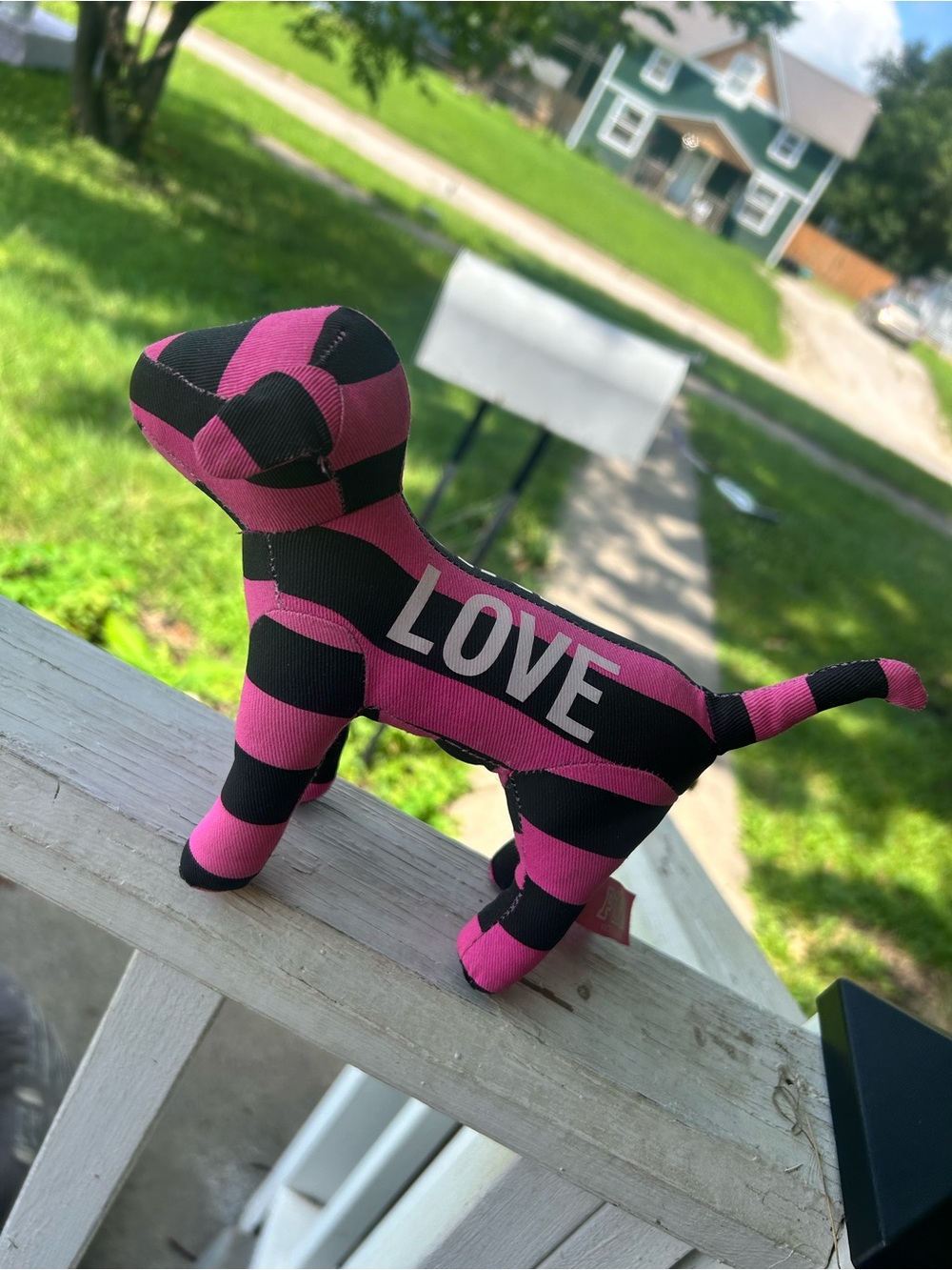Victoria's Secret Pink & Black Striped Dog Plush with LOVE PINK Print retired